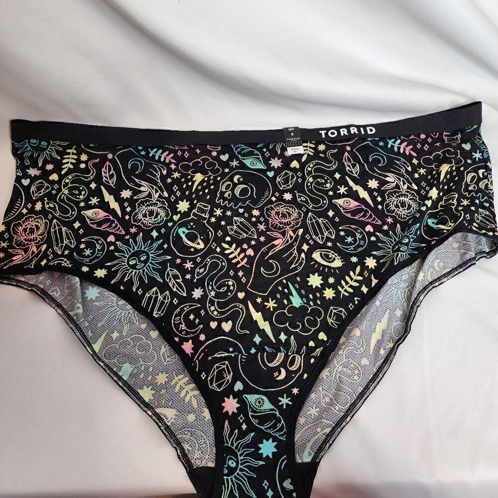 6X 30W Torrid Black Rainbow Active Brief Panty Microfiber Workout Tarot Mystical - Picture 2 of 8